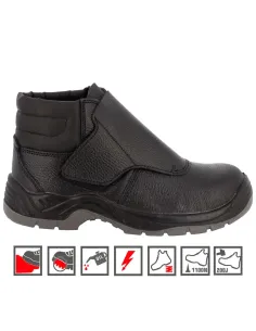 bota de seguridad para soldador con cierre de solapa de cuero