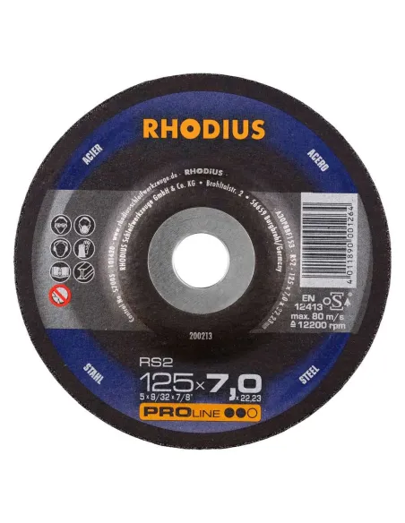Disco de desbaste RHODIUS RS2 Ø125x7,0 mm para acero (Tipo 27)